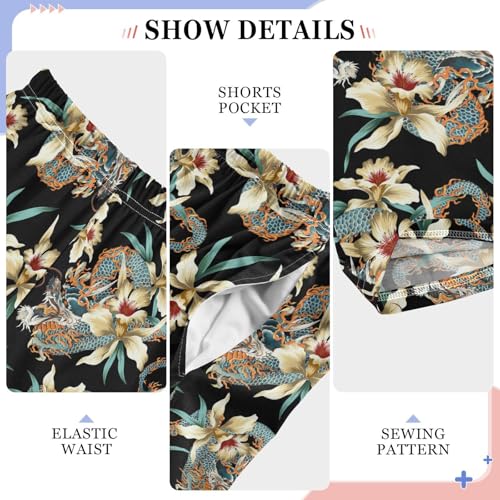 Dragon Floral Boys Long Pants Soft Trousers Elastic Waist Kids Lounge Bottoms with Pockets S-XL4