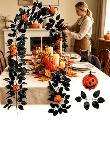 ChayWillow Halloween Pumpkin Garland with Black Leaves 1.75m - image 5