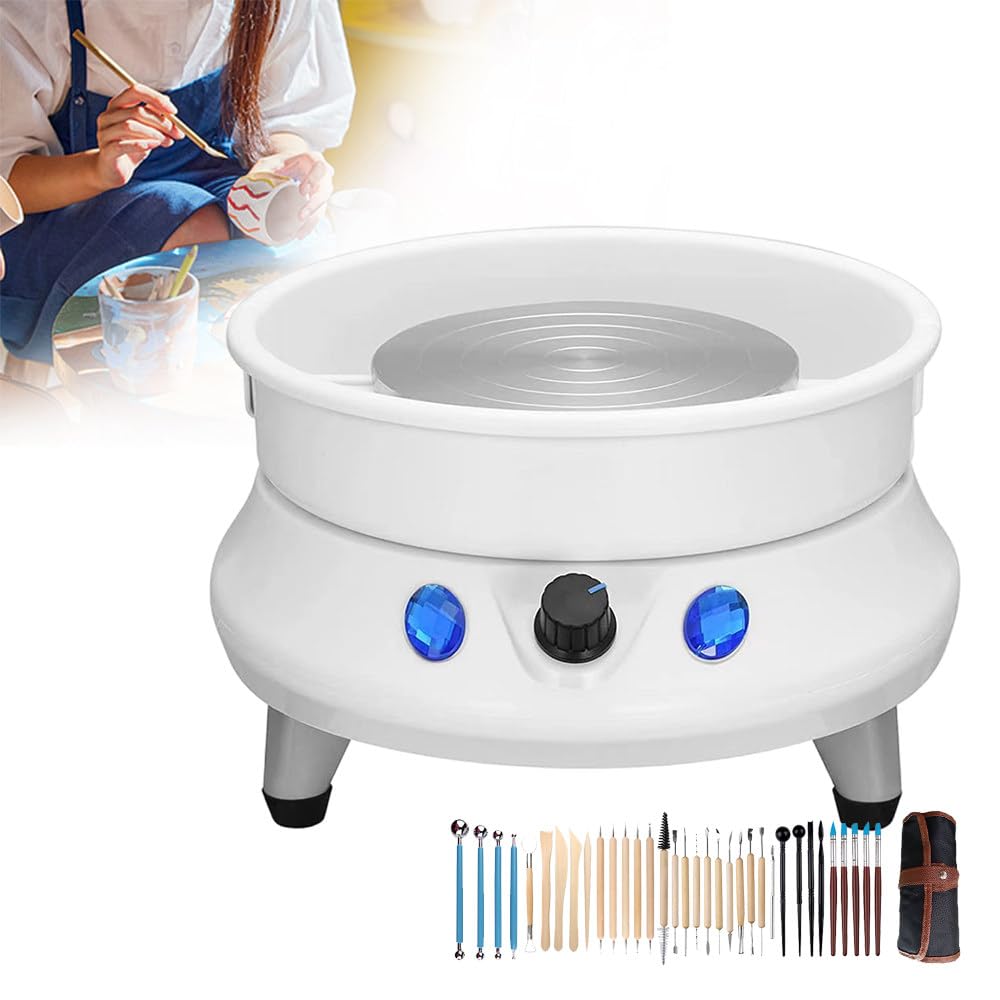 13cm Pottery Wheel Ceramic Machine for Ceramic Art, Adults and Children, 0-200 RPM, 60W DIY Clay Tool with 40Pcs Pottery Clay Tool Kit
