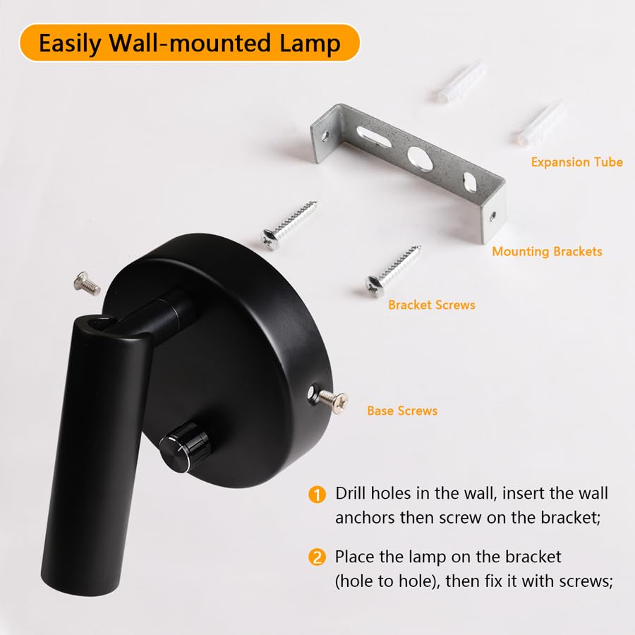 Image of Surface Wall Mounted Reading Light Sconces Lamp Physical Knob Dimmer Switch LED 5W Warm White 3000K (Black Hardwire)