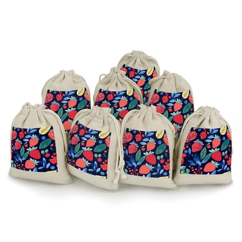 Strawberries Blueberries 8 Pack Small Gift Bags Cotton And Linen Drawstring Pockets Sachet Bag for Party Home Supplies