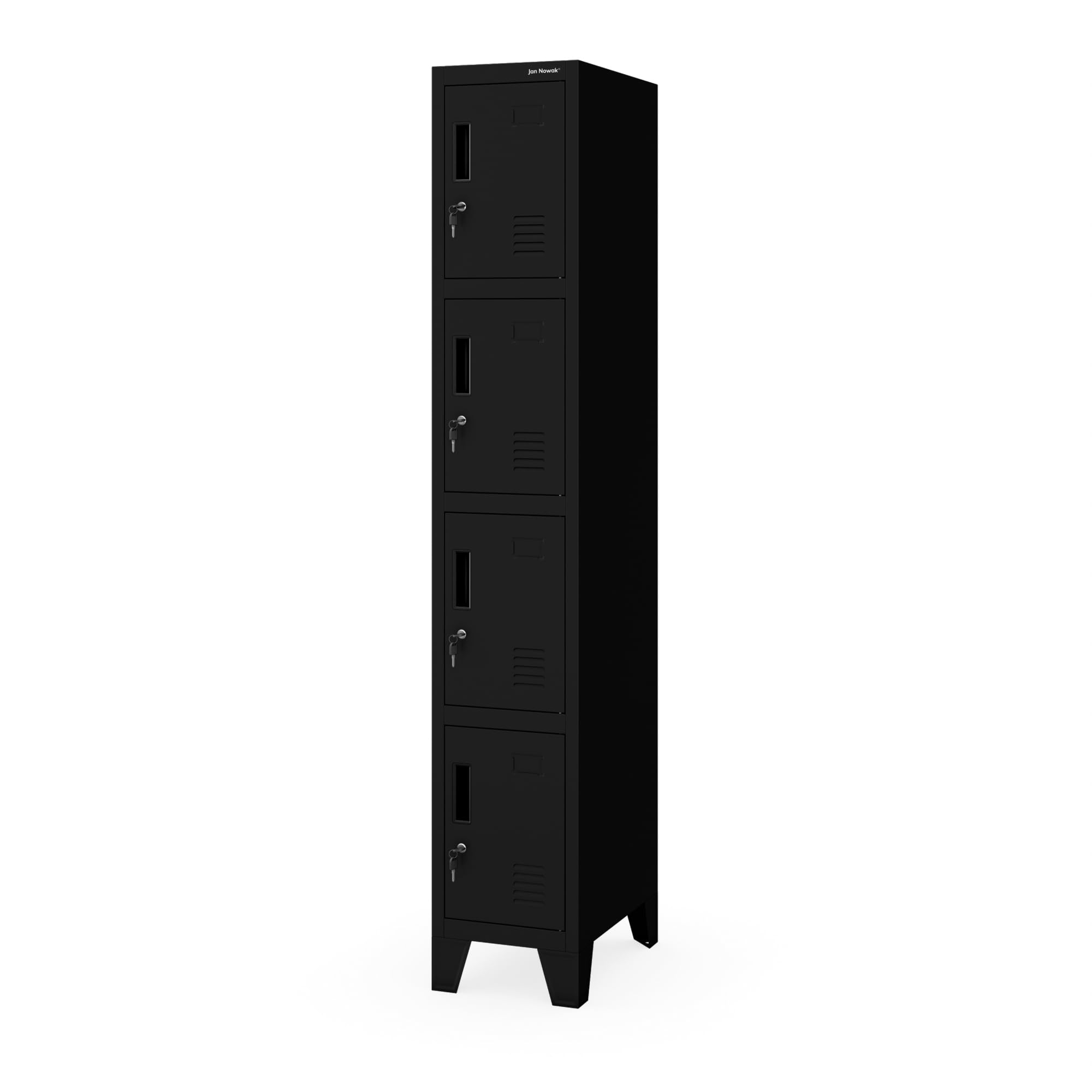 Jan Nowak Armoire Vestiaire Métallique 4 Casiers Verrouillables | Vestiaire professionnel en acier 0,6 mm, 4 casiers ventilés et verrouillables, fixation murale, rangement sécurisé.