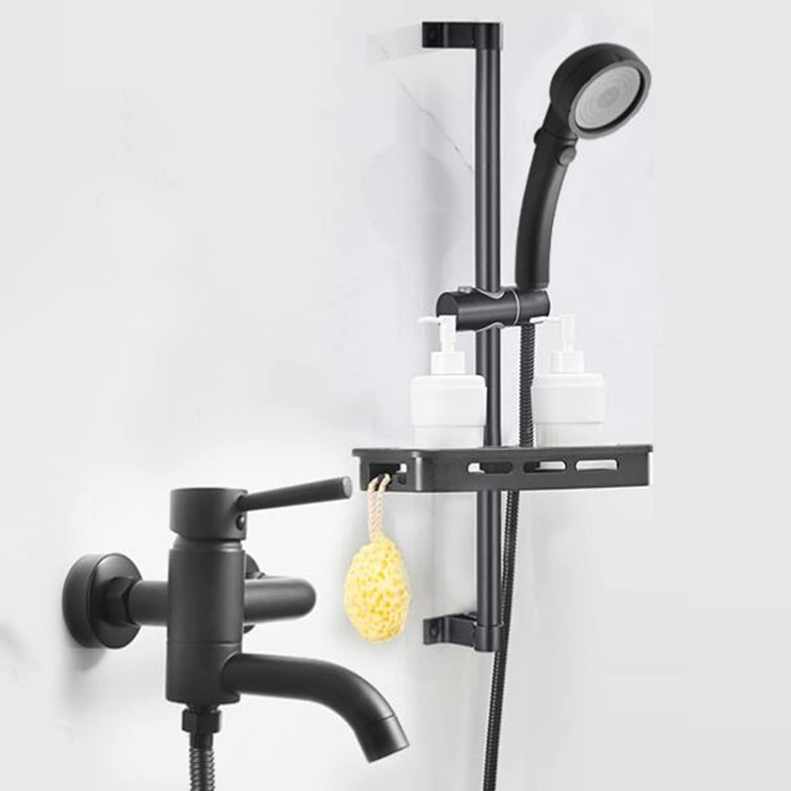 VDOQTLJT Bath Mixer Tap with Shower Attachment Bathtub Faucet Wall Mounted Brass with Shelf Hot and Cold Water in Bathroom-Black(Nero)