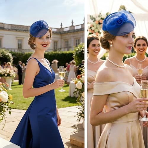 Image of DRESHOW Fascinators Hat Feather Headband Women's Fascinators Tea Party Headwear with Clip Flower Head Band for Girls & Women
