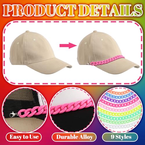 Image of Geyoga 9 Pcs Trucker Hat Chains Trucker Hat Charms Women Man Bill Decoration Detachable DIY Metal Chain for Mesh Baseball Cap(Candy Color,Candy)