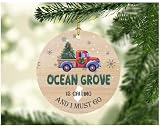 Christmas Ornament 2026 for Ocean Grove New Jersey City Name Decoration Ocean Grove NJ is Calling and I Must Go Ornament Vintage Red Truck Xmas Tree Souvenir 3" White