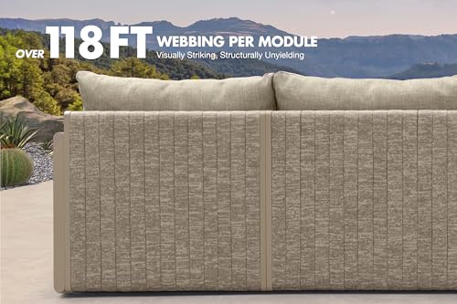 Image of PURPLE LEAF Outdoor Conversation Set 6 PCS w /Ottoman PP Rope Sofa, Beige