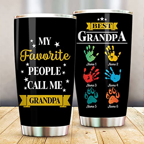 Personalized Best Grandpa Grandma Colorful Handprint Tumbler Cup with Grandkids Names Gift For Grandparents Grandmother Grandfather Birthday 20oz 30oz Insulated CoffeeTea Mug with Lid