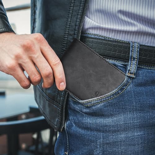 Image of Gostwo Mens Slim Bifold Wallet, RFID Blocking with ID Window & Card Slots | Faux Leather, Slim Front Pocket Fit, Multi Card Slots, RFID Privacy Protection, Gift for Men, Boy, Teen