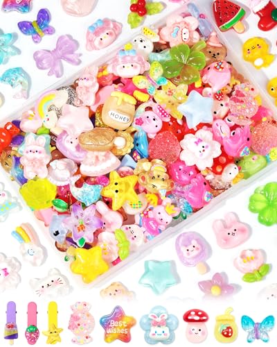 FIVEIZERO 150PCS Slime Charm Cute Flat Back Random Resin Charms Kawaii Charms Bulk Embellishments Chunky Charms Decoden for Crafts Phone Junk Cases Scrapbooking Hair Clips Decoden & Jewelry Making