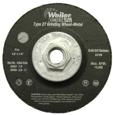 Weiler 58129 6 X 1/4 X 7/8 AH INOX24R Tiger® INOX Type 27 High Performance Grinding Wheel - View #9