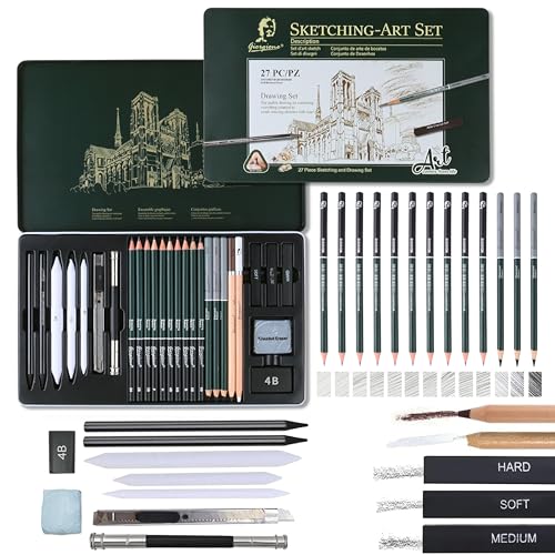 LEBOKJ 27 Stück Skizzen Zeichen Bleistift Set Skizzen- & Zeichenstifte Set mit Graphitstiften (B bis 8B) Ideal für Künstler Erwachsene & Jugendliche zum Zeichnen Skizzieren Schattieren