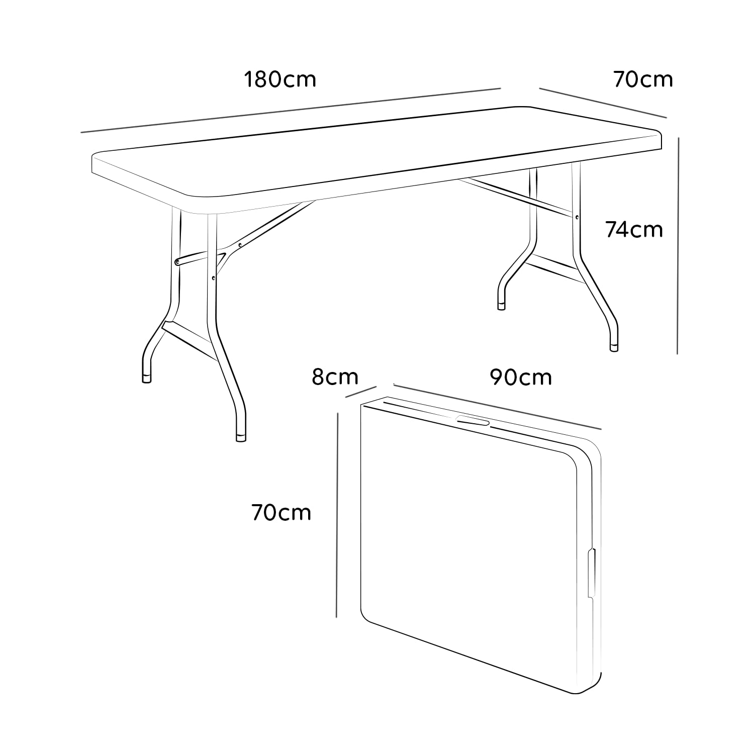 Avilia Tavolo Pieghevole Portatile salvaspazio | Tavolo richiudibile | Tavolo da campeggio con Sistema di Blocco di Sicurezza, Fino a 6 Persone - 180x70x74 cm (Bianco)