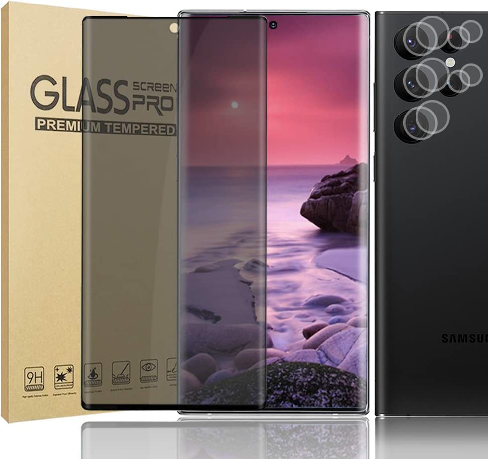 LETANG [1+2 Pack] Privacy Screen Protector Compatible with Samsung Galaxy S22 Ultra,Touch sensing,3D Bending,9H Hardness Tempered Glass+ Camera Lens Protector for Samsung Galaxy S22 Ultra 6.8 Inch