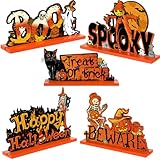 Blulu テーブル用ハロウィンセンターピース 5個 ハッピーインドアテーブルデコレーション パンプキンテーブルセンターピース 木製ブートリックオアトリートサイン ハロウィンパーティー屋内ティアトレイルーム(トリートオアトリック)