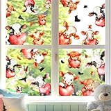 18 PCS Funny Cow Window Decal Cows Prints Art Decoration Double Sided Spring Glass Window Cling Rustic Farmhouse Cows Kitchen Decals Glass Decors Farm Animal Sticker for Living Room Home Decoration