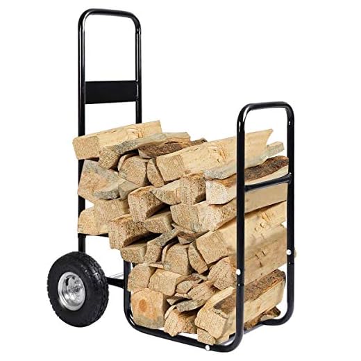 Goplus Firewood Log Rack Indoor Outdoor Fireplace Storage Holder Logs Heavy Duty Steel Wood Stacking Holder Kindling Wood Stove Accessories Tools Accessories (w/ 2 Wheels)