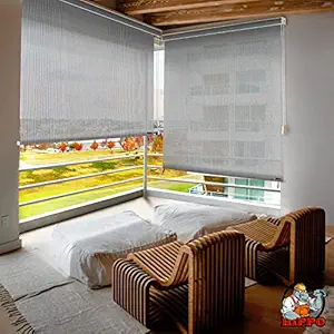 HIPPO Roller Blinds for Outdoors HDPE Corded Roller Blinds 90% Sun Blockage UV Protection Light Filtering Water Resistance Balcony Blinds (3FTX7FT, Charcoal-Grey)