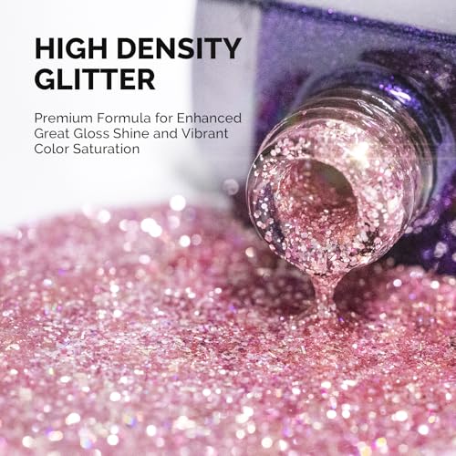 Image of MelodySusie Galaliver Pink Glitter Gel Nail Polish, 15ML Sparkly Light Pink Shimmer Gel Polish Soak Off UV LED Cured Long Lasting Gift for Women DIY Nail Design Nail Art Manicure X12