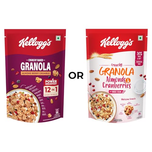 Image of Kellogg's Crunchy Almond Berry Crumble Granola 450g | 12-In-1 Power Breakfast | No Maida, No Palm Oil | Source of Protein & Fibre | Baked Multigrain Clusters (Pack of 2)