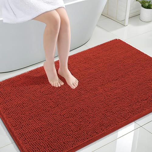 Image of OLANLY Large Bathroom Rugs 47x32, Soft Absorbent Chenille Bath Rugs, Rubber Backing Quick Dry, Machine Washable Bath Mats for Bathroom Floor, Tub and Shower, Home Decor Accessories, Rustic Terracotta