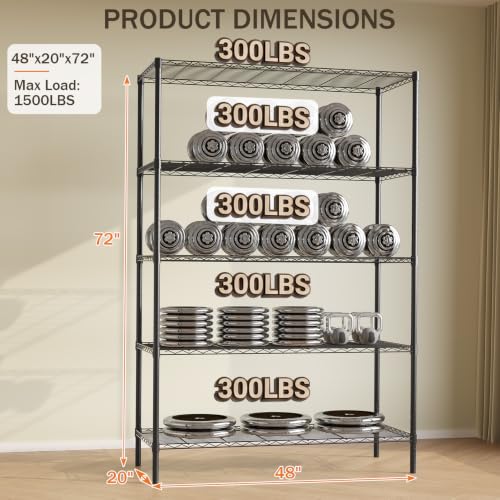Image of 5-Tier Adjustable Garage Shelving Black Unit Heavy-Duty Metal Storage Rack