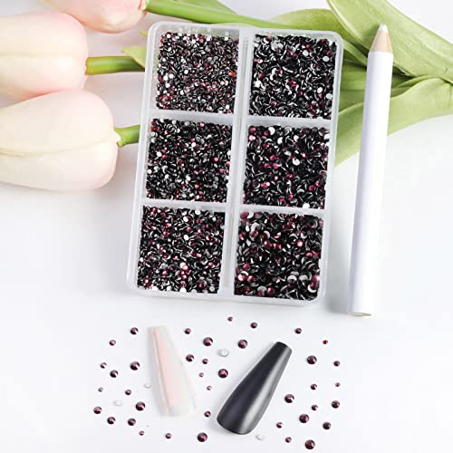 Image of Beadsland 7200pcs Flatback Rhinestones,Burgundy Rhinestone Nail Gems Round Crystal Rhinestones for Crafts,Mixed 6 Sizes with Wax Pencil Kit, SS3-SS10,Amethyst | Glass Nail Gems, Round Crystal, With Wax Pencil Kit, SS3-SS10, Burgundy