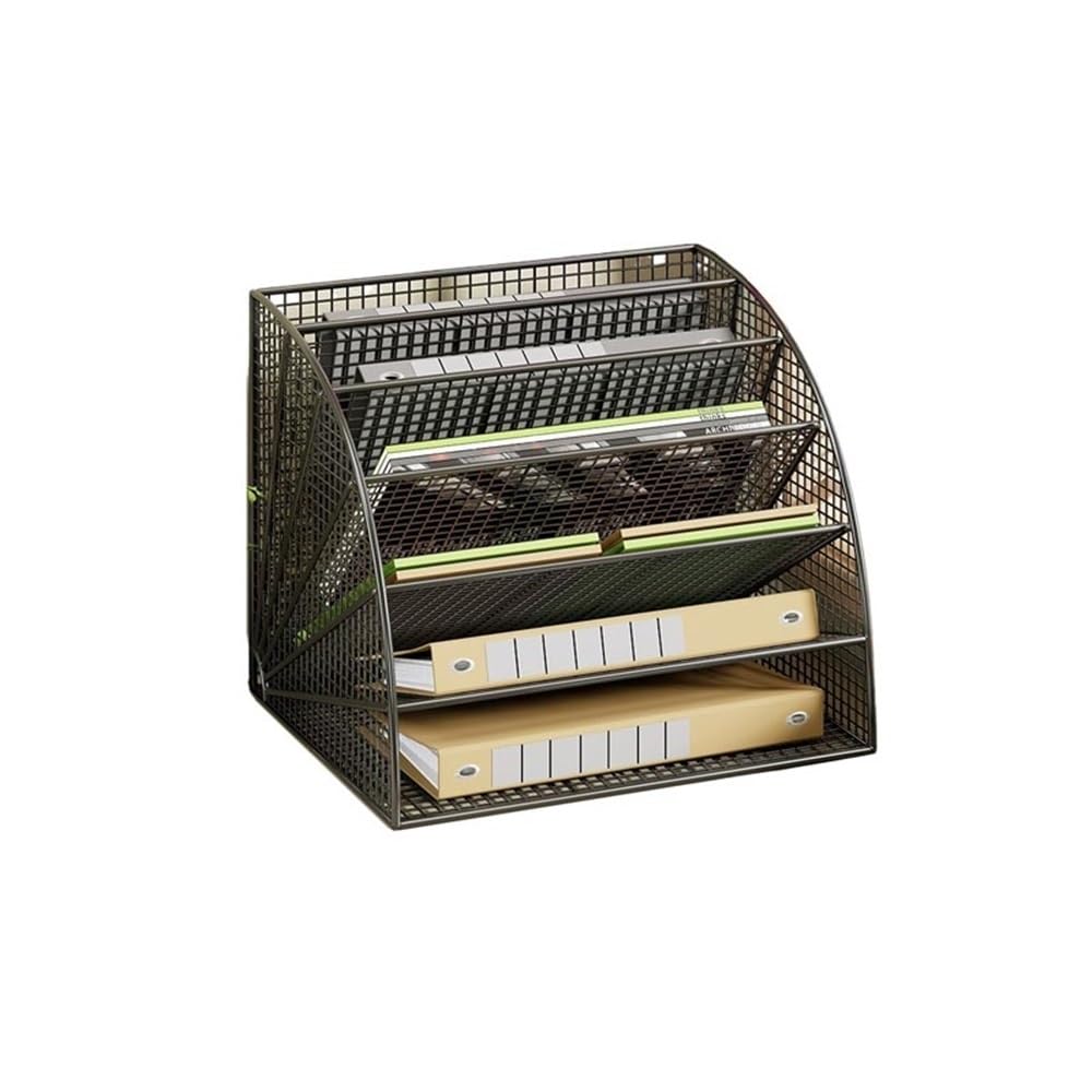 File Organiser Fan-Shaped 6 Compartment Desktop Mesh in Tray Office Desk Tidy A4 File Holder
