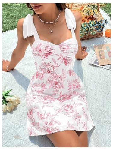 Image of Floerns Women's Floral Print Sundress Tie Shoulder Sleeveless Boho Mini Dress