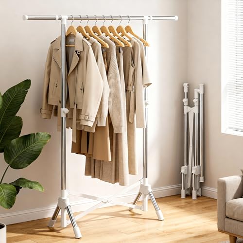 Kurasage 洗濯物干し 室内物干し 折りたたみ ステンレス鋼 伸縮自在 物干しスタンド 設置・工具不要 布団も干せる頑丈設計 20KG高耐荷重 軽量 室内 屋外 ベランダ用(ホワイト）