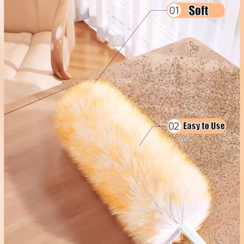 Image of Lambswool Feather Duster with Extension Pole up to 97inch,Extendable Feather Duster Used for Cleaning High Ceiling Fan, High Ceilings,Furniture,Hard to Reach Areas