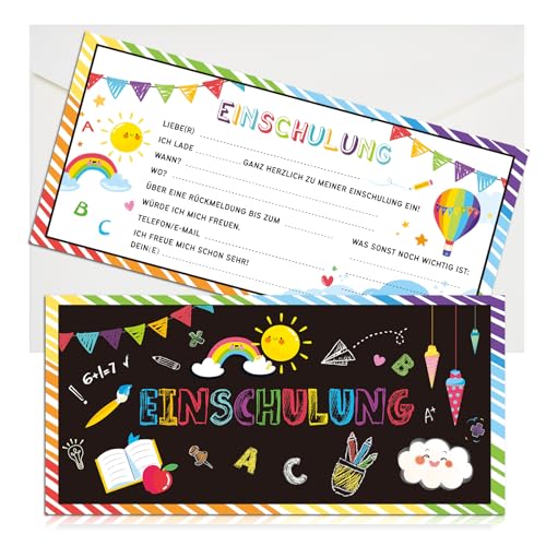 Tenare 24 Stück Einladungskarten zur Einschulung für Kinder Einladungskarten zum Ausfüllen mit Umschlägen Einladungen zum Schulanfang für Jungen Mädchen Schuleinführung Einladungen für Schulstart