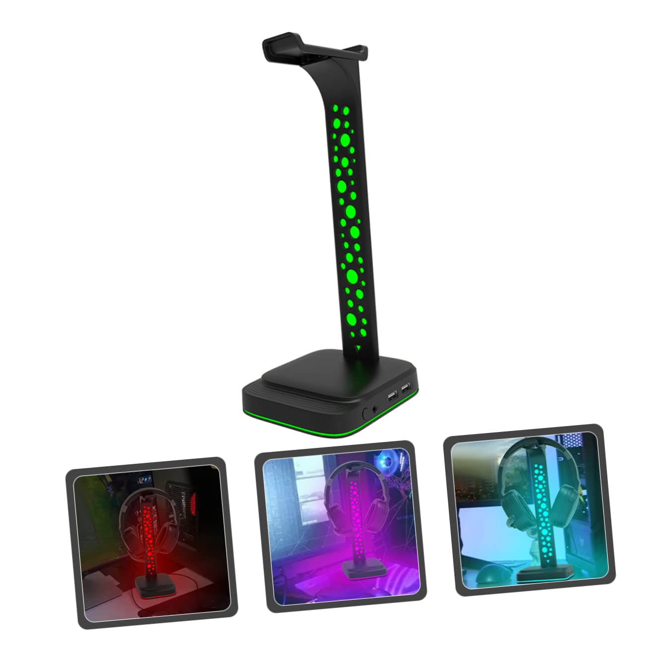 NUOBESTY Soporte para Auriculares RGB Base Antideslizante de Abs, Diseño Multipropósito y Doble USB para Escritorio Gaming PC