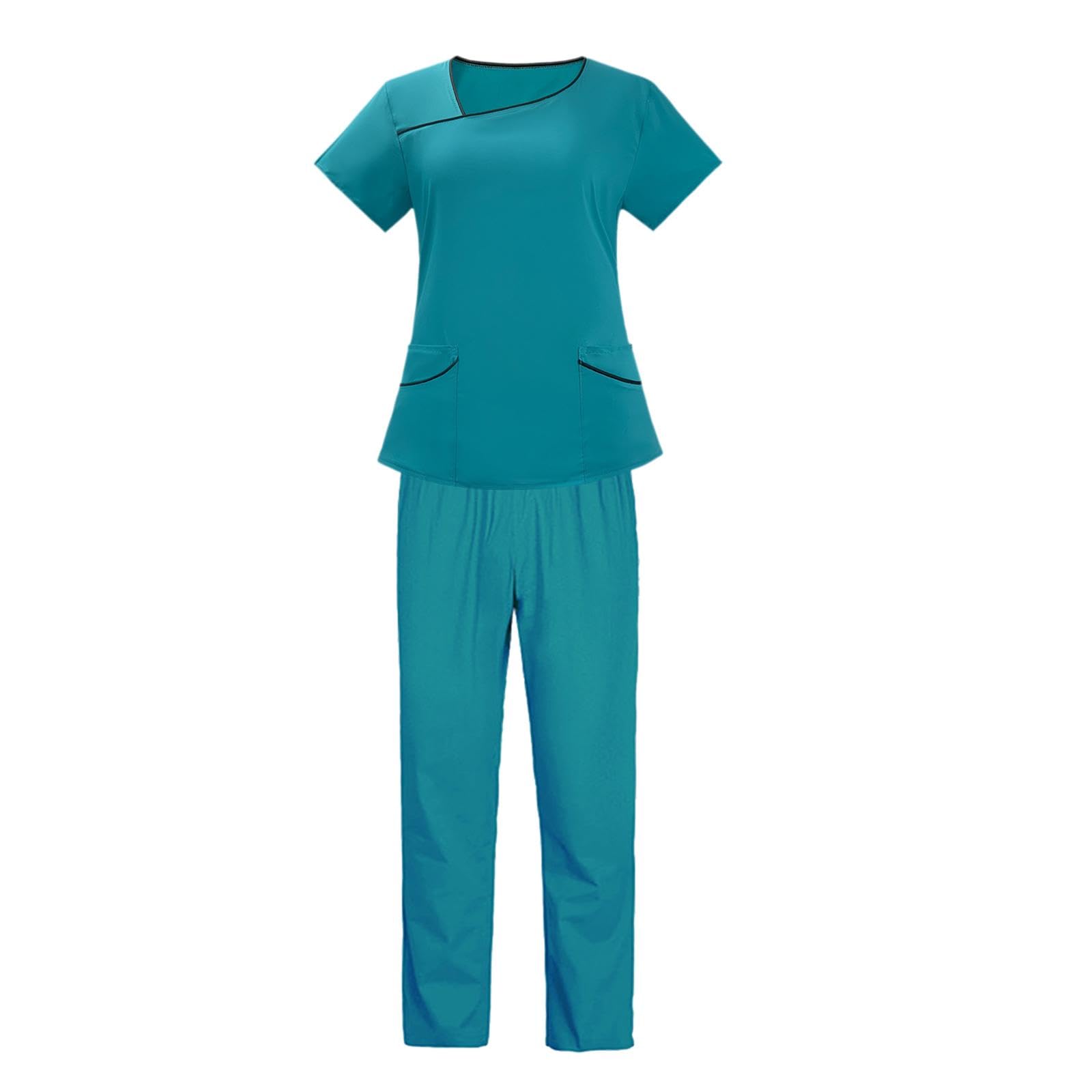 Conjunto de Uniforme Médico para, Ropa de Trabajo para Cuidadores de Mascotas, Ropa de Trabajo para El Sector Salud, Cómodo de Usar, Blusa, XL Lago Azul