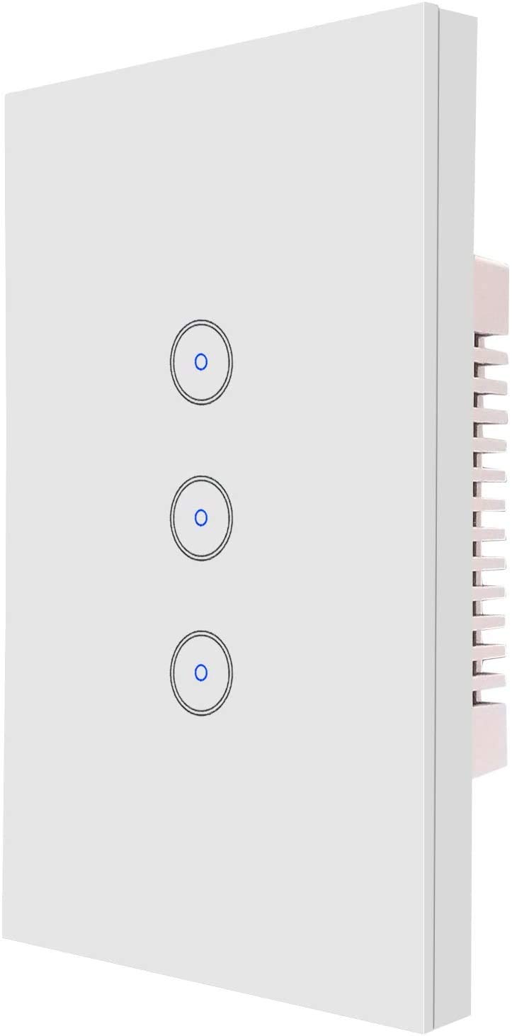 JinvooWiFi smart wall touch light switch, smart phone remote control, compatible with iOS and Android, with Alexa Echo and Google Assistant, ETL certified (3gang smart switch-White 1pack)