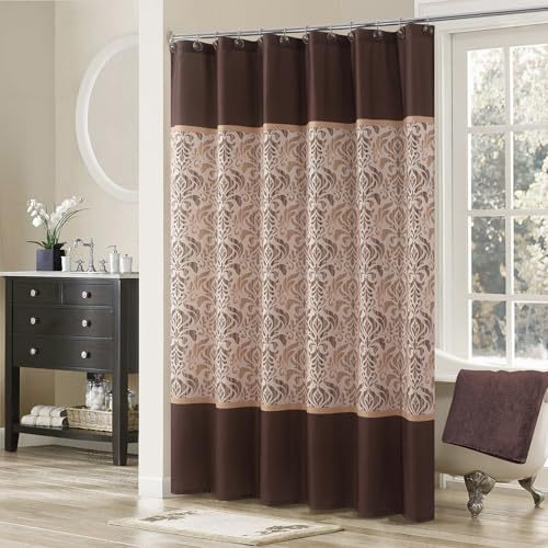 DS BATH Farmhouse Brown Tan Shower Curtains for Bathroom, Vintage Chocolate Paisley Printed Fabric Shower Curtain, Waterproof Decorative Sterling Bathroom Curtains, 72