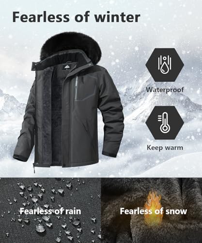 Men's Waterproof Ski Jacket Warm Winter Snow Coat Mountain Windbreaker Fur Hooded Snowboarding Jakcet Parka3