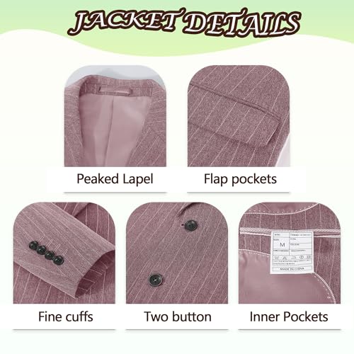 Pinstripe Tuxedo Suits for Men Regular Fit Peaked Lapel Wedding Party Dinner Stripe Suit Blazer Vest Pants Bow Tie Set3