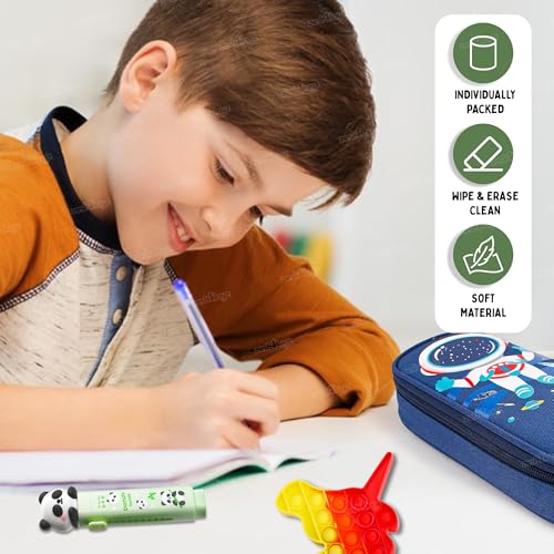 Image of Zest 4 Toyz Pencil Case Set for Kids with Large Storage Zipper Pouch Cute Push-Pull Eraser and Rainbow Unicorn Pop It Fidget Toy - for School & Stationery Organization