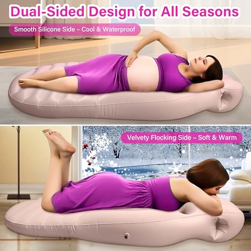 Image of Inflatable Pregnancy Pillow with Belly & Face Opening,Full Body Maternity Airbed for Stomach Sleeping,Portable Prone Support Bed for Expecting Moms,Portable & Includes Electric Pump Gray