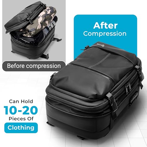 Laptop Travel Backpack Expandable With Vacuum Compression And Pump, USB, Personal Item Carry On Bag with Anti Theft Lock, Water Resistant, Flight Approved 17 Inch Laptop, Men Women, Vacpack4