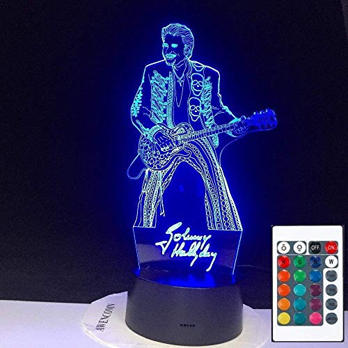 Tatapai Johnny Hallyday Lampe de chevet Acrylique LED 3D en forme de guitare