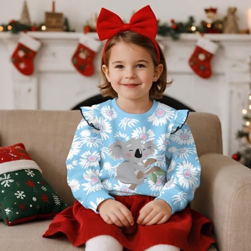 1-8T Girls Winter Sweatshirt Comfortable Long Sleeve Hoodies Pullover Crewneck Tees Tops Machine Washable3