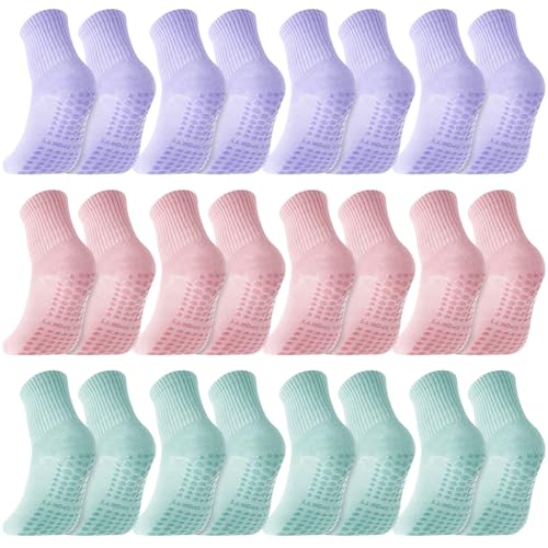 Image of Liitrsh 12 Pairs Pilates Socks with Grips for Women Non Slip Yoga Crew Socks for Dance, Barre, Hospital, Workout