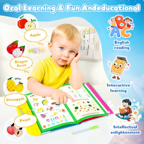 Image of PATPAT 8 Themes Intelligent Book for Kids with Pen, 16 Pages Interactive Musical Book for Kids Cartoon Illustration Educational Sound Books, Kid Toys for 2-5 Years Girl(Battery Not Included)