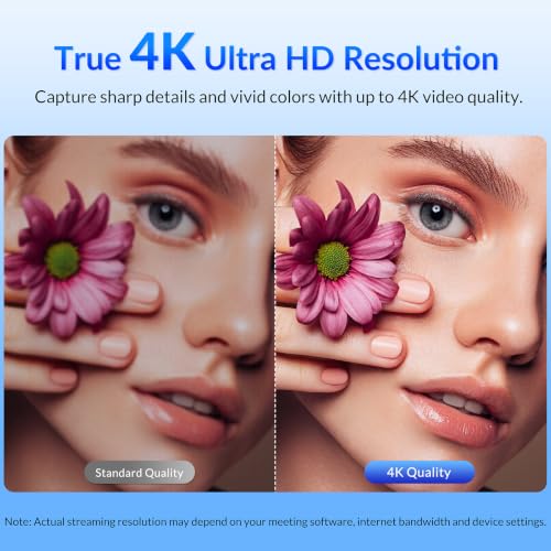 Image of 4K Webcam for PC with Sony Sensor, Auto Focus & Privacy Cover, Ultra HD 4K Streaming Camera, 2 Noise-Cancelling Mics, USB Plug & Play, 77 FOV, Web Camera for Zoom, Skype, Teams, Video Calling