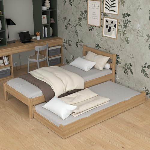 N-wood N01 Bett mit Schublade Lattenrost 90x180 cm, Seniorbett, Multifunktional Einzelbett für Kinder, Jugendliche und Erwachsene, Doppelbettfunktion, Hochwertige Materialien, Natureiche