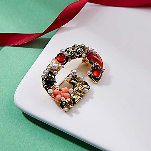 Image of Initial Brooch Pins A-Z 26 Letters Brooches For Women Colorful Enamel Alphabet Pin Pearl Crystal Lapel Pin