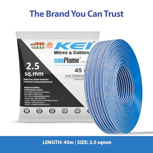 Image of KEI CONFLAME FRLSH 2.5 sqmm 1 Core Copper Heat Resistant Flame Retardant Low Smoke & Halogen - Lead Free House Wire for Domestic & Industrial Electrical Wiring (Blue, 45 Meters)