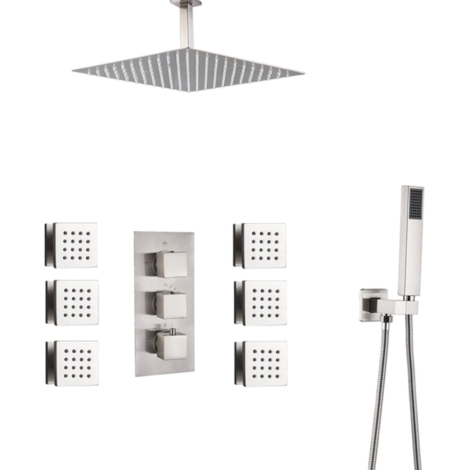 Système de jets de douche thermostatique avec 6 buses de massage corporel